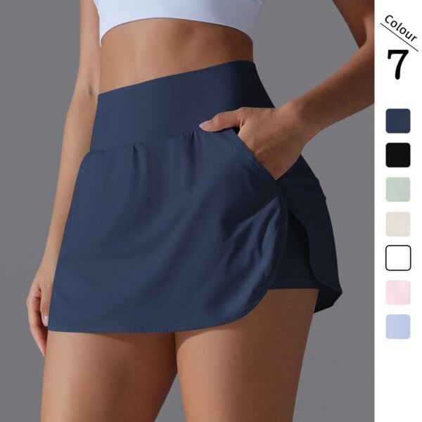 New Cool Feeling Sunscreen Tennis Skirt High Waist Tight Skinny Fake Two Piece Skirt Pants Women Back Waist Pocket Sports Yoga Skirt