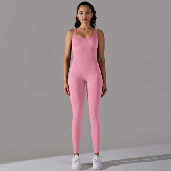 Sewn Knit Thread Solid Color Skinny Flat Neck Bodysuit Exercise Running Fitness Yoga Clothing One Piece Suit